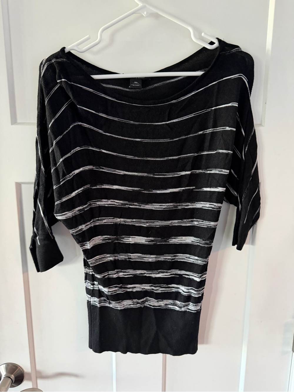 WHBM Black Striped Boatneck Sweater Top